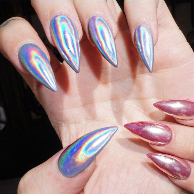 Wholesale E\u0026A 1g Holographic Nail Polish Dust Rainbow Chameleon Pigment Hologram Nail Art Holographic Powder Acrylic Nails With Glitter Gel Nails With