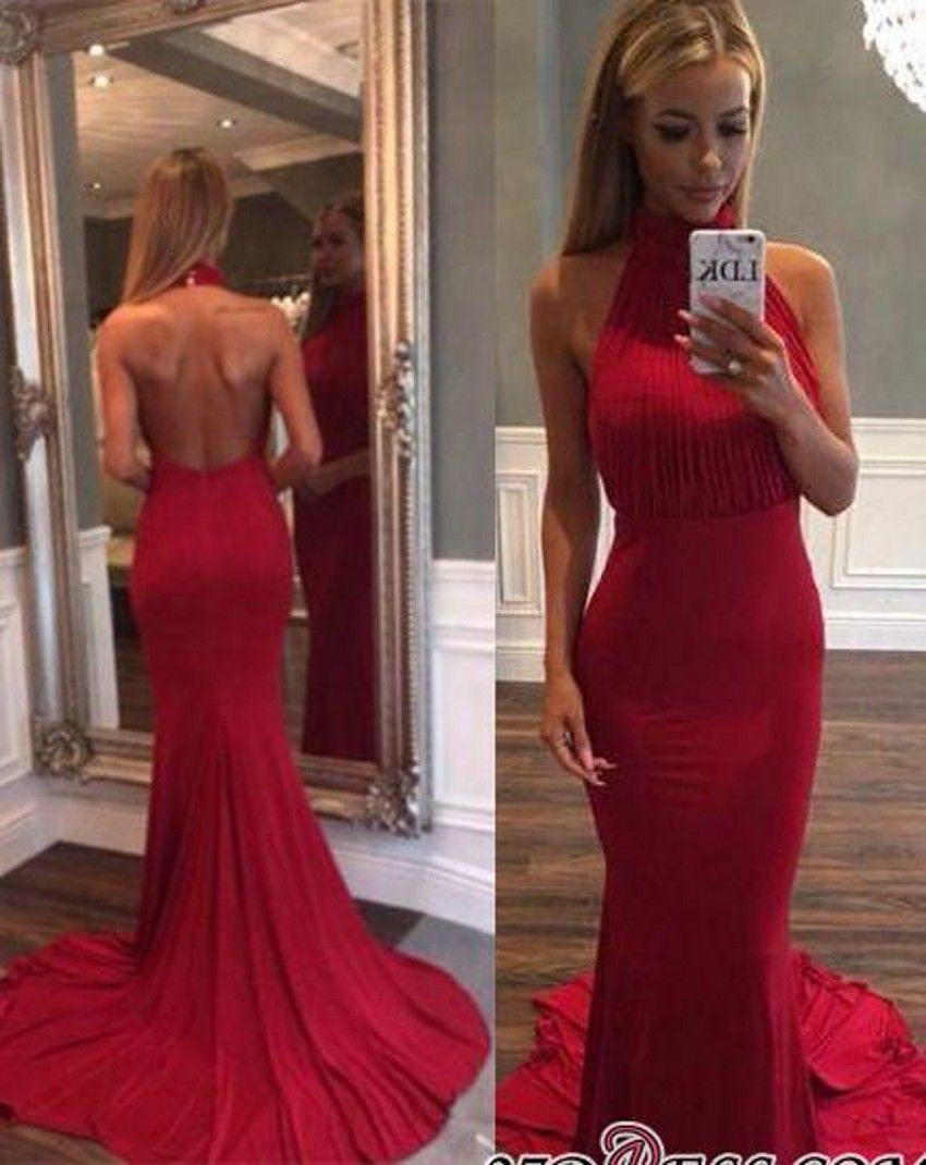 red prom dress high neck