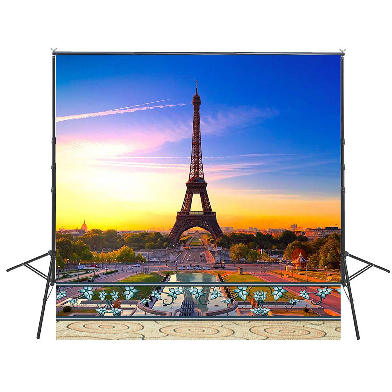 GoEoo 6x4ft Eiffel Tower Nightscape Backdrop Paris Top View Photography Background Fountain Indoor Decors Wallpaper Holiday Party Backdrop Children Kids Adults Portraits Photo Studio 