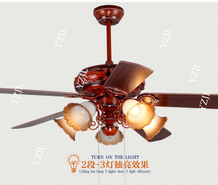 Grosshandel Chinesische Antike Anhanger Ventilator Licht Esszimmer Schlafzimmer Wohnzimmer 52inch Verlasst Gedampften Roten Lufter Pendelleuchte Mit