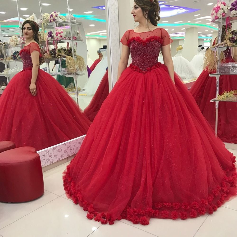 red gown bride