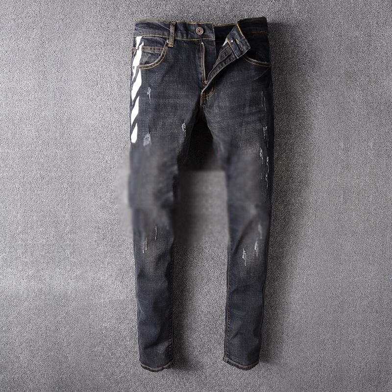 Via Di Marca Robin Jeans Uomo Moda Off White Stripe Stampa Mens Nero Slim  Fit Lavati Man Vintage Denim Pantaloni Della Matita Da 46,61 € | DHgate  Italy