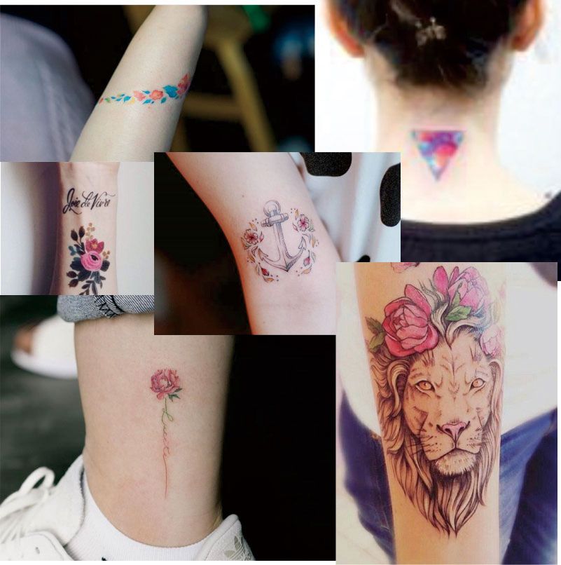 W03 Flower Crown Lion on Arm Temporary Tattoo with Lavender,Balloon Triangle,Daisy Wreath Pattern Body W03 Flower Crown Lion on Arm Temporary Tattoo with Lavender,Balloon Triangle,Daisy Wreath Pattern Body