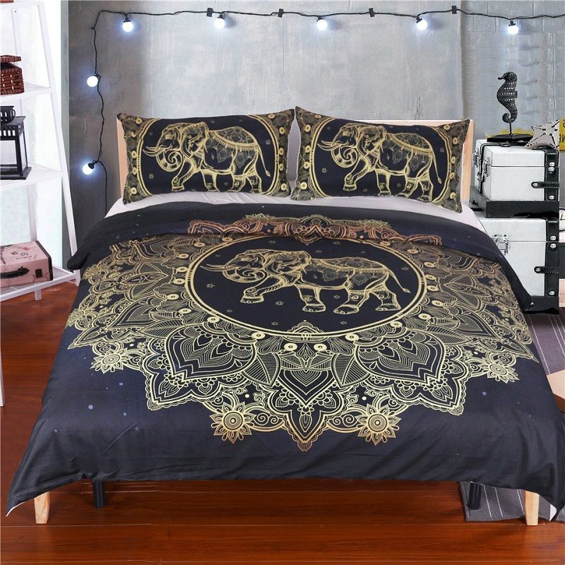 Wholesale Elephant Bedding Set Black Mandala Flower Comforter Set