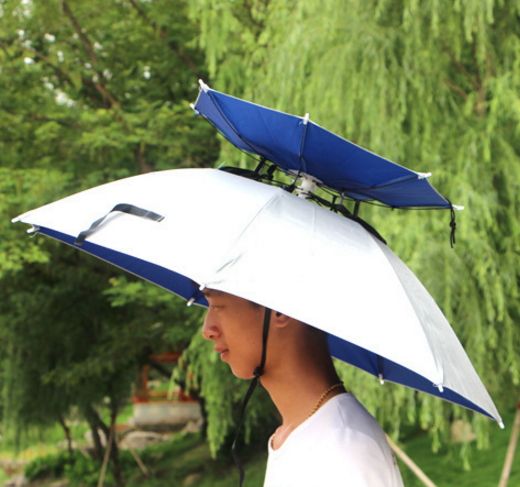 Foldable Outdoor Double Wind Rain Fishing Camping Umbrella Wearing Hat Beach Sun 