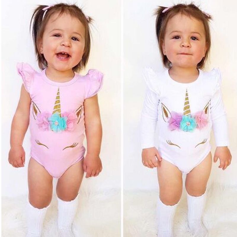 UK Stock Unicorn Baby Girls Romper Bodysuit Cotton Long Sleeve Clothes Outfits