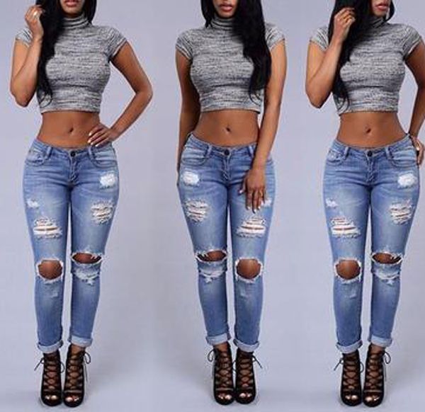 Compre Venta Al Por Mayor Boyfriend Hole Pantalones Rotos De Mujer