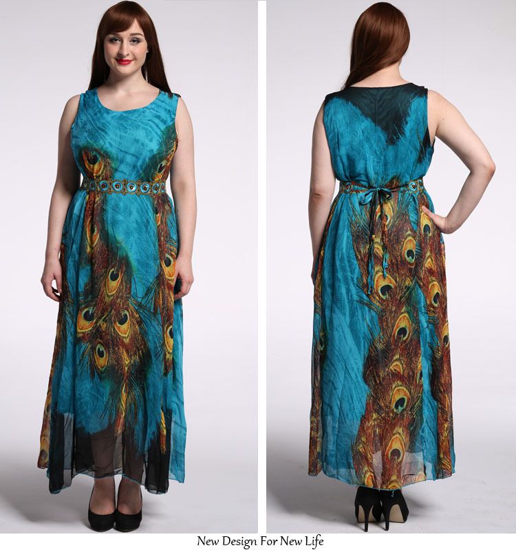 bohemian peacock print maxi dress