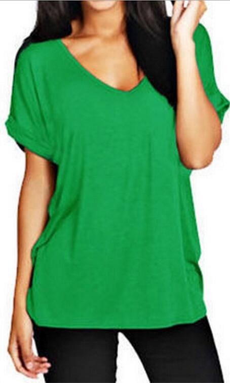 Womens Baggy Fit V Neck Top Ladies Turn Up Loose Batwing Oversized Tee Size 8-26 Womens Baggy Fit V Neck Top Ladies Turn Up Loose Batwing Oversized Tee Size 8-26