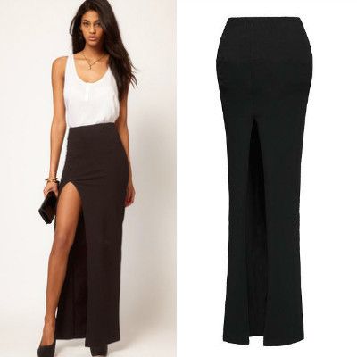 2016 Nuevas Mujeres de Moda palabra de longitud Faldas Largas Dama Verano Elástico Lado Abierto