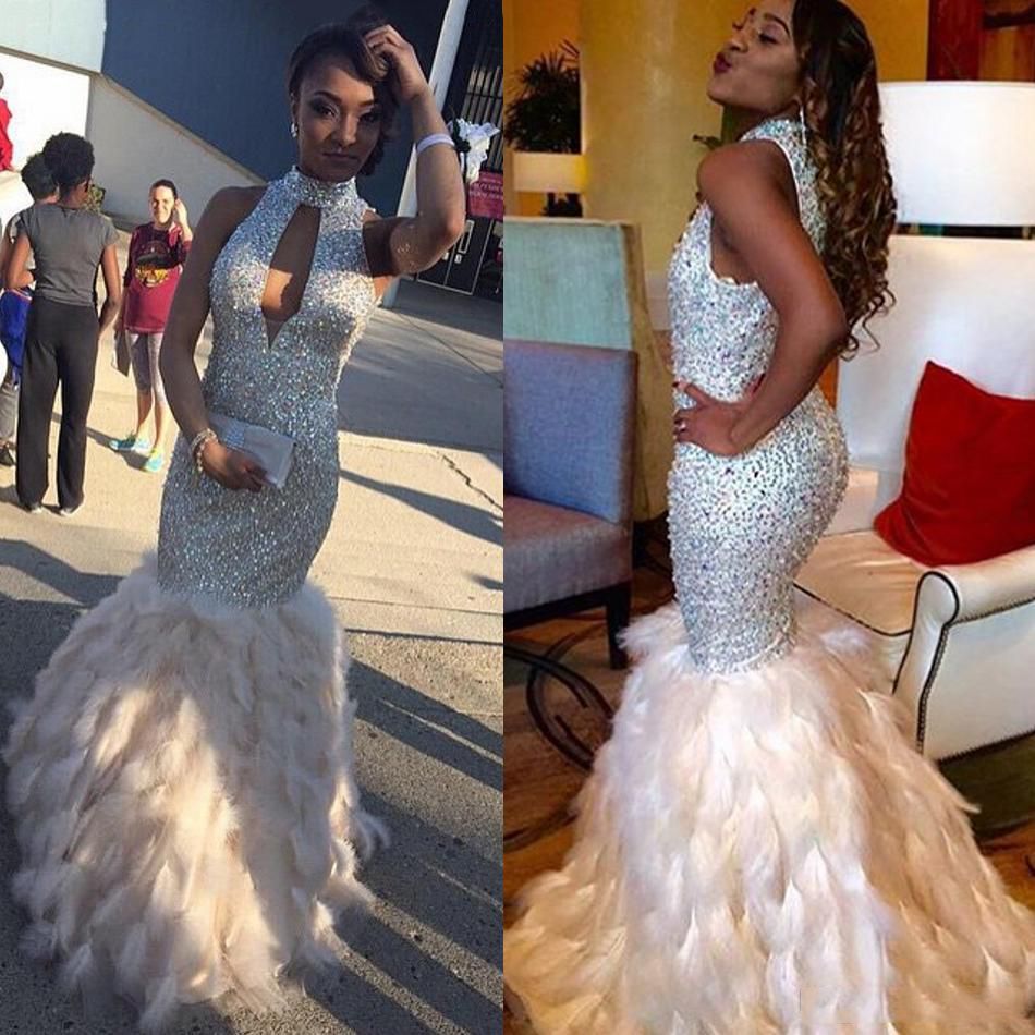 long feather prom dresses
