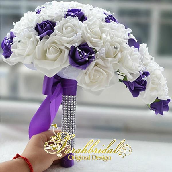 17pcs Robe de Mariage Bouquet Set Décoration Paquet fleurs de soie violet jaune 