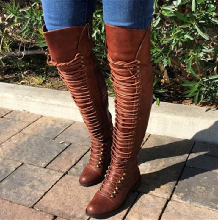 women's lace up knee high leather boots