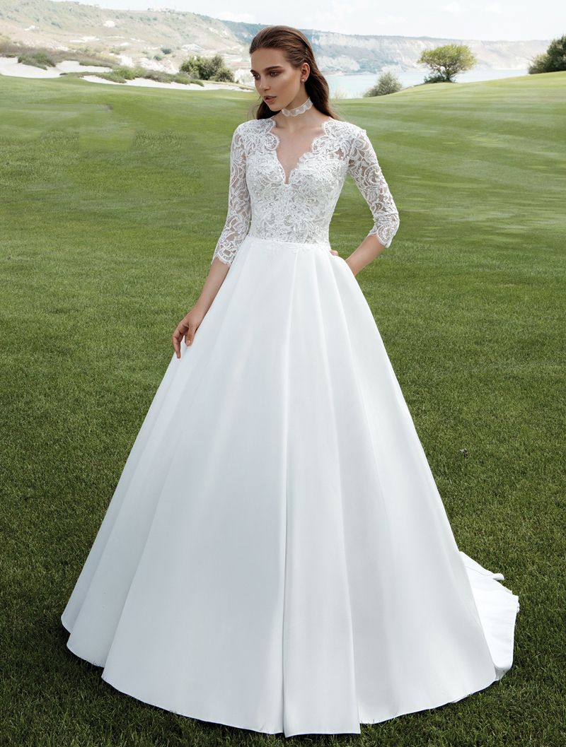 lace bodice satin skirt wedding dress