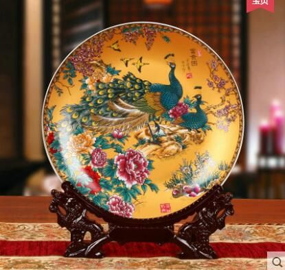 8“ Chinese Rose Porcelain Hand painted Red Peacock Plate w Qianlong Mark