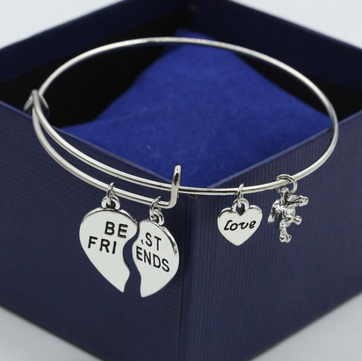 Women Adjustable Heart Simple Style Rhinestone Charm Bangle Bracelets Gift for Girls Mens Teens Student Best Friend Forever
