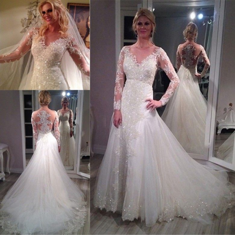 long sleeve lace sparkle wedding dress