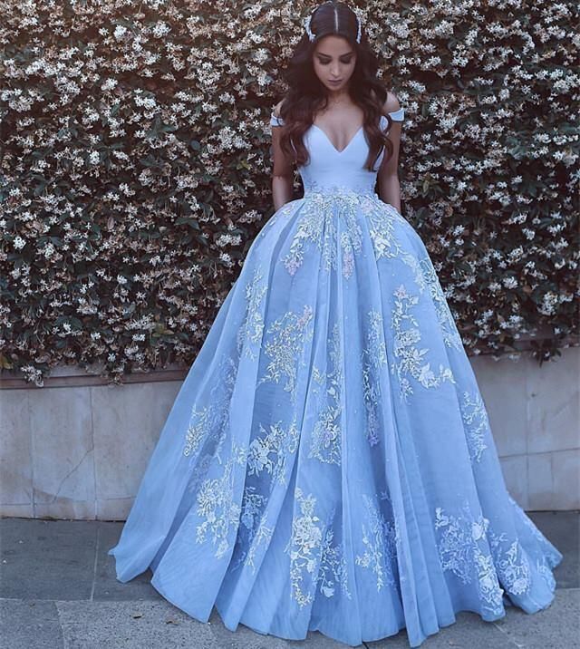 baby blue and silver prom dresses