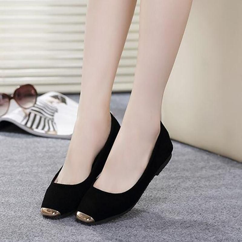 2017 Basic Flats Shoes For Women Fashion Cowskin Dress Shoes Lady Flat Heels Womens Shoe Metal Pointed Toes Office Shoes Plus Size Casual Shoes For