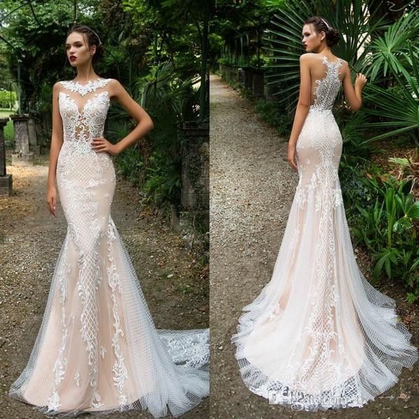 champagne lace mermaid wedding dress