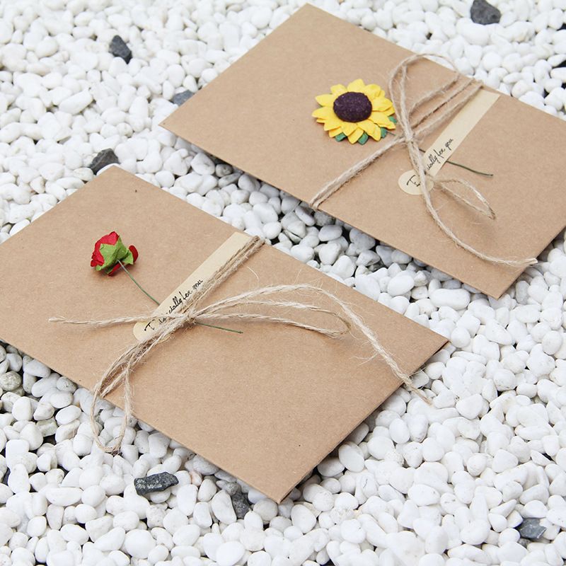 diy retro envelope kraft paper flowers handmade postcard blessings combination greeting cards for valentine birthday anniversary with rose birthday birthday envelope