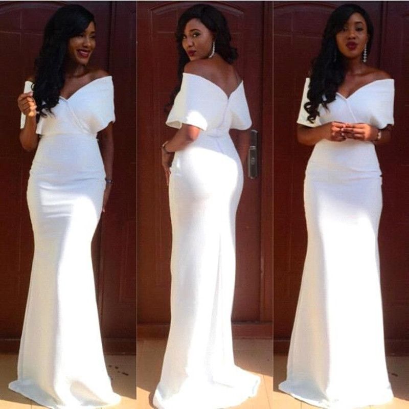 Elegante blanco largo sirena vestidos de baile Sexy fuera del hombro palabra de longitud Formal fiesta Elegante blanco largo sirena vestidos de baile Sexy fuera del hombro palabra de longitud Formal fiesta