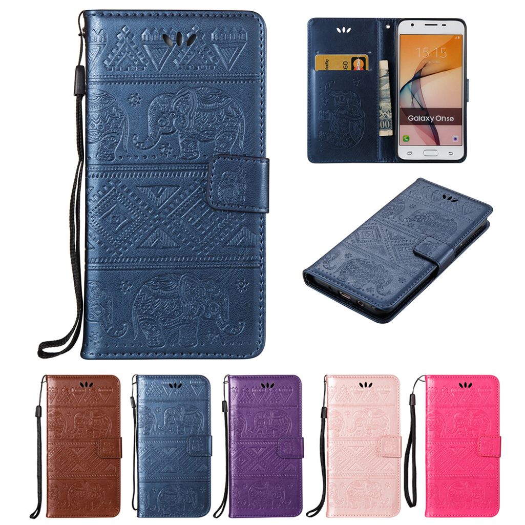 Para Samsung Galaxy J3 Prime Fundas de PU Fundas de cuero Flip Buckle Portatarjetas Embossingt Kitty National Calf Elephant