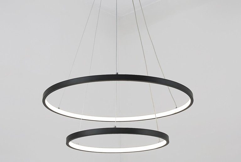 Dimmable Black Ring Pendant Lights 3 2 1 Circle Rings Acrylic Aluminum Led Lighting Ceiling Lamp Fixtures For Living Room Dining Bedroom Hanging