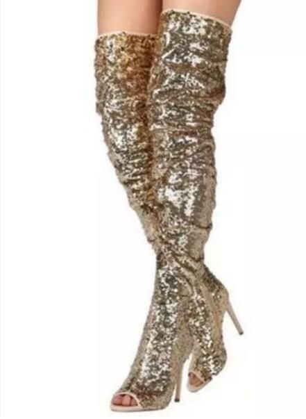 sequin knee high boots