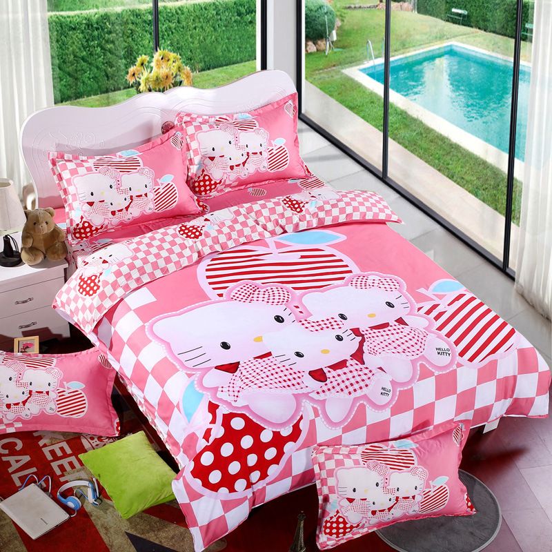 Wholesale Cotton Bedding Sets Cartoon Hello Kitty Bed Set Duvet Cover Bed Sheet Pillowcase Soft And Comfortable King Queen Size Luxury Bedding