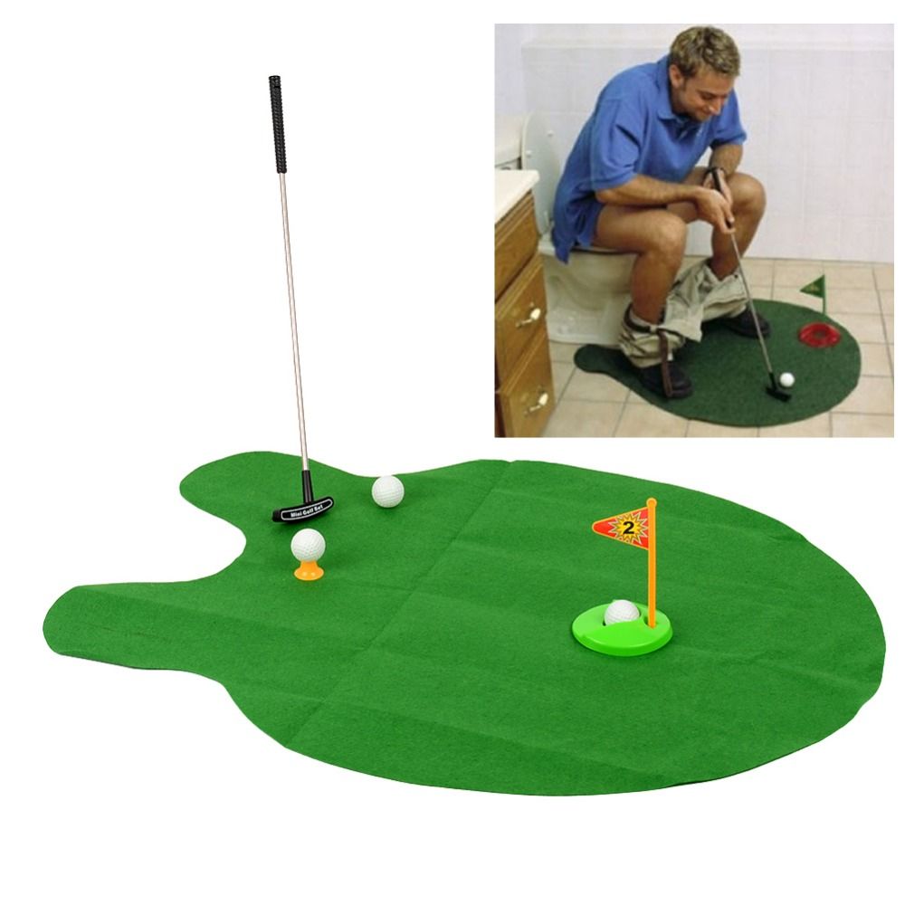 HOT SALE Wholesale- Bathroom Funny Golf Toilet Time Mini Game Play Putter  Novelty Gag Gift Mat Set