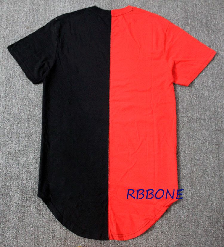 half red half black shirt