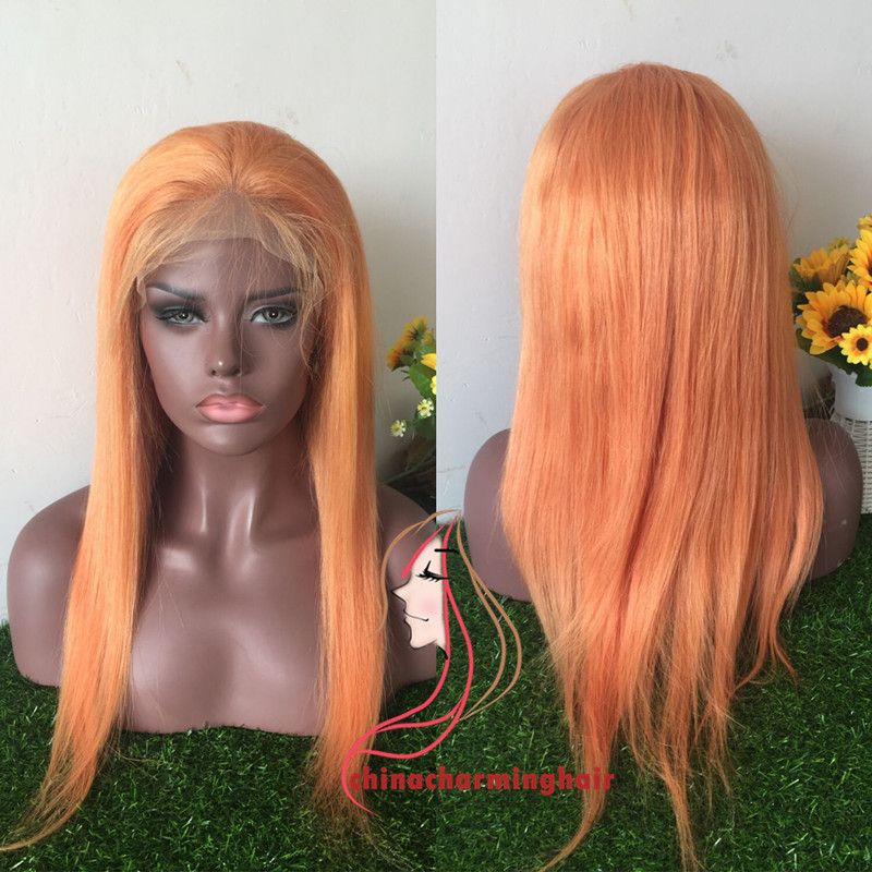 Orange Colored Human Hair Glueless Lace Front Wigs For Black Women
