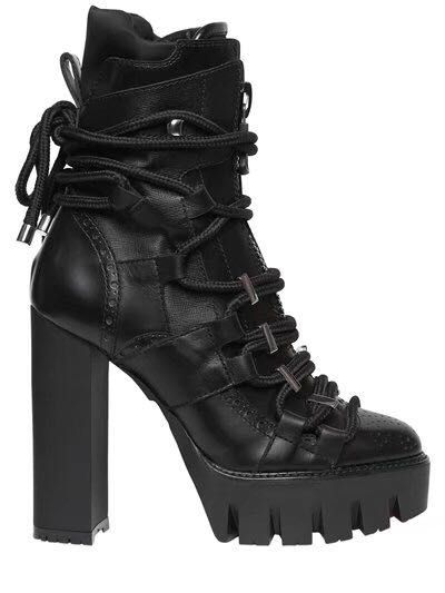 ladies black leather combat boots