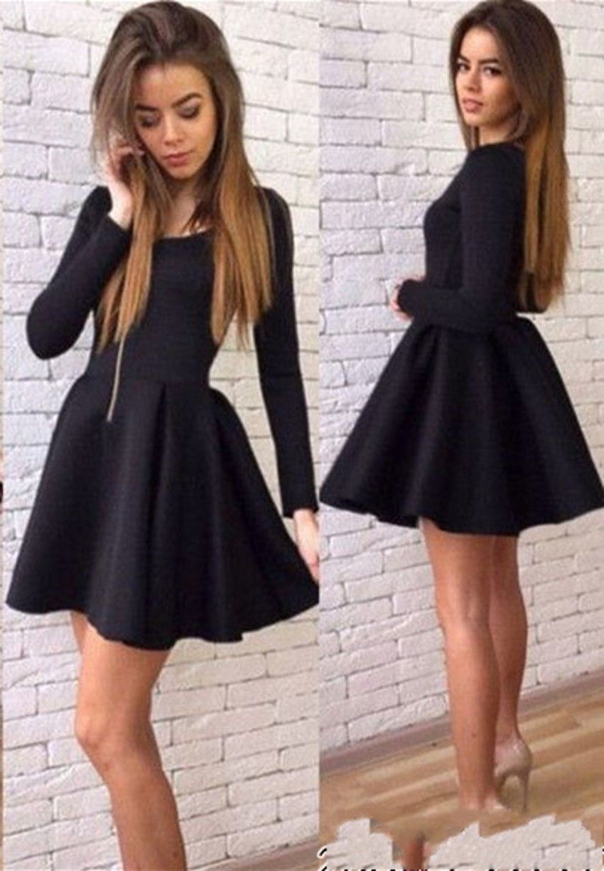 black long sleeve short prom dress