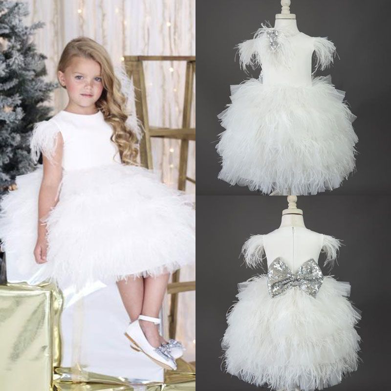 feather flower girl dresses