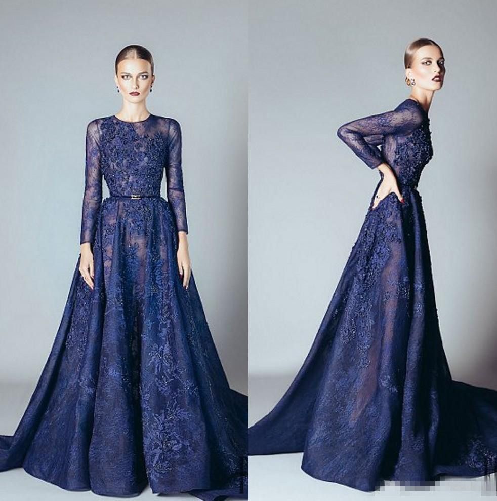 long sleeve blue evening dress