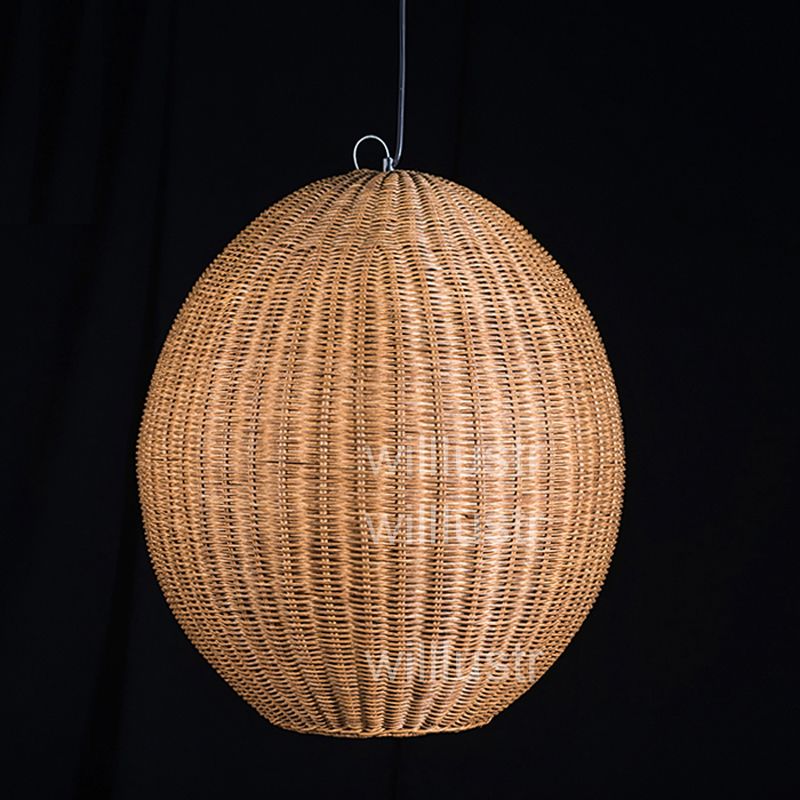 Willr Wicker Pendant Lamp Handmade, Light Brown Circle Rugby
