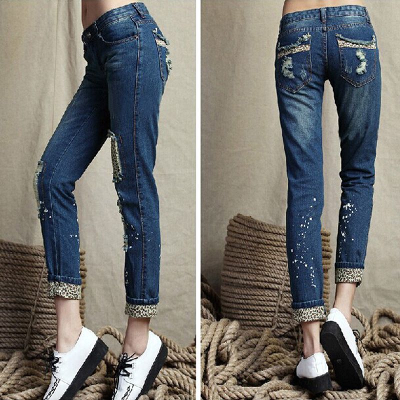 leopard ripped jeans