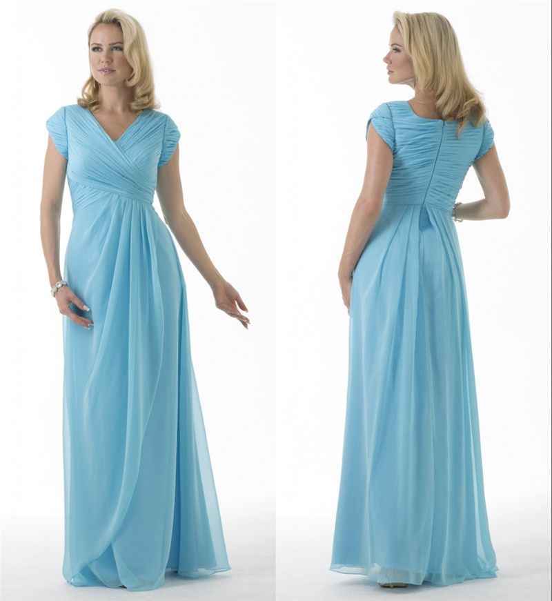 light blue modest bridesmaid dresses