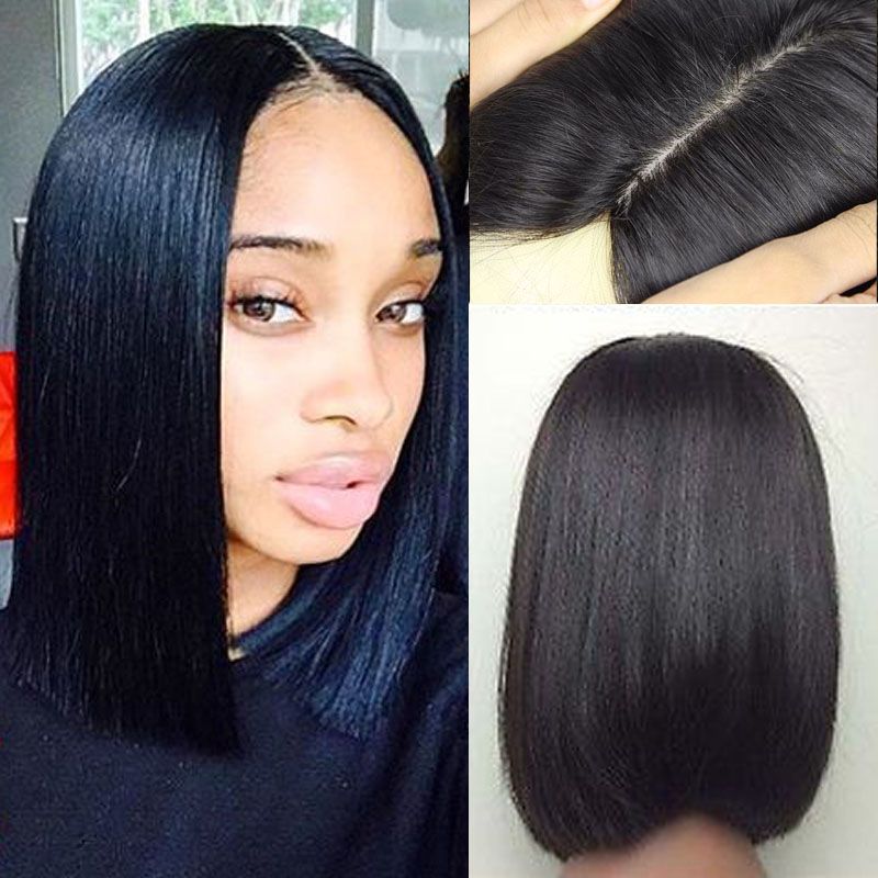 2017 Silk Base Short Bob Human Hair Wigs For Black Women Middle