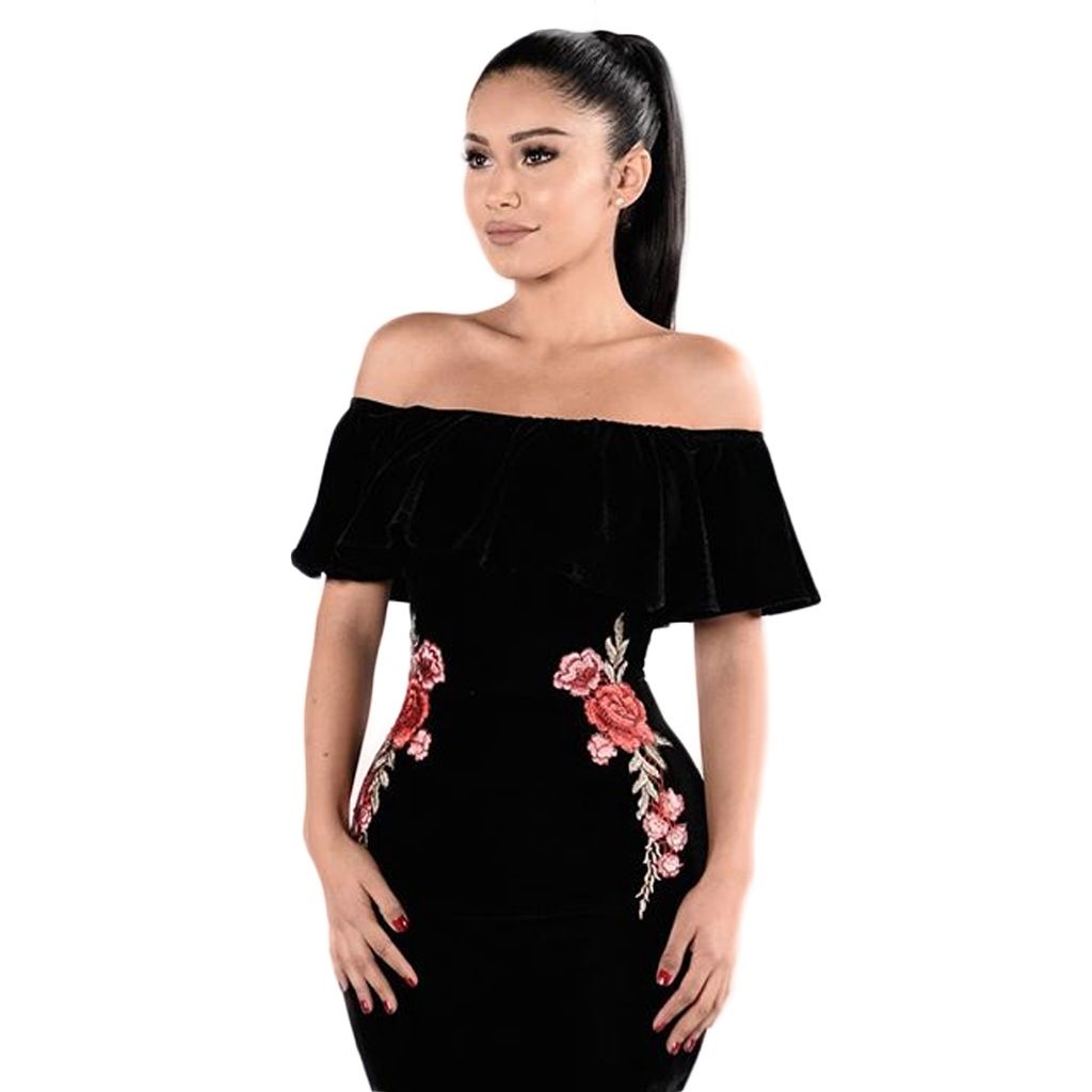 off shoulder black short dress