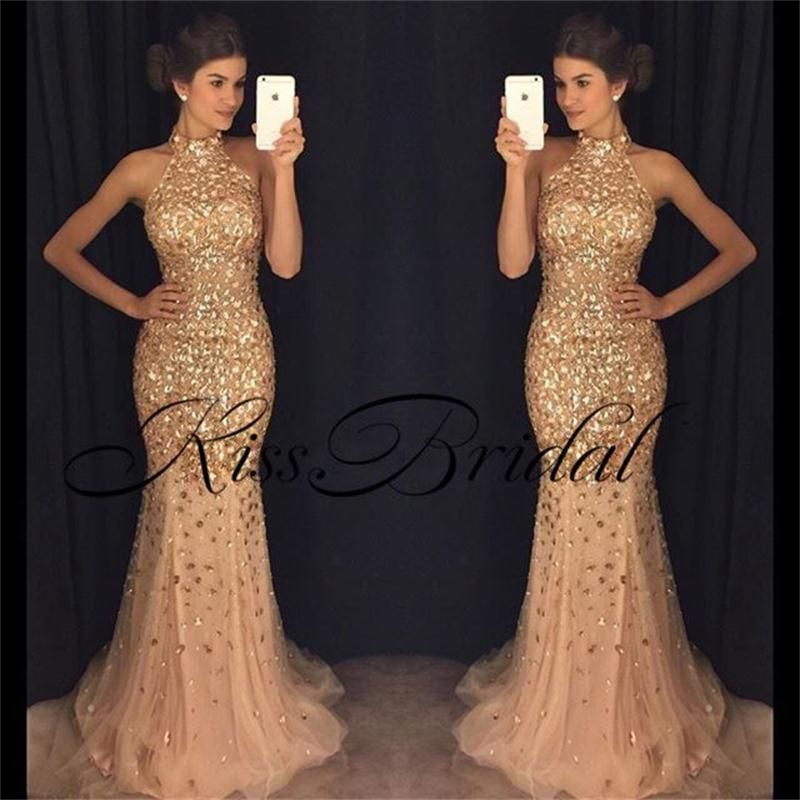 champagne gold prom dress