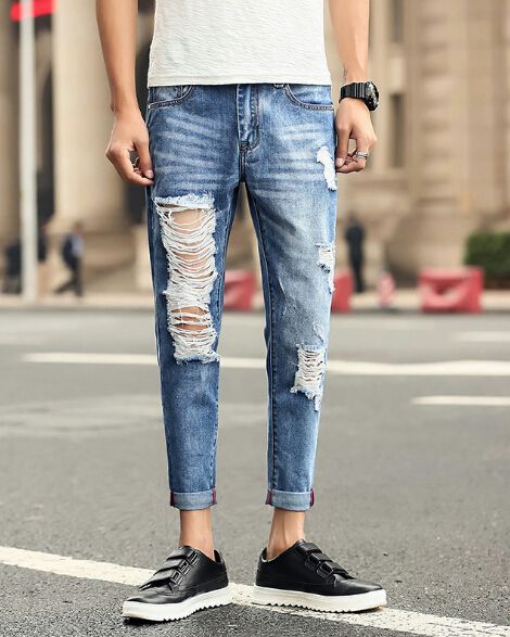Compra Hombres Floja Ocasional Capris Dril De Algodón Azul Grande Rasgados  Pantalones Rectos Pantalones Del Harem Del Estilo De Japón Ropa Barato |  Entrega Rápida Y Calidad | Es.Dhgate