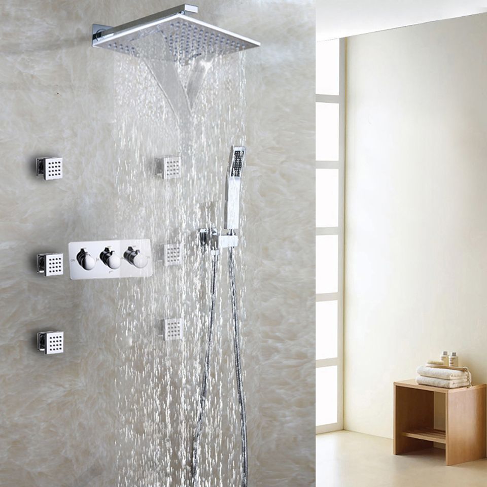 Suguword Elegant Waterfall Bath Tap Shower Set with Hand Shower Wall Mount Single Lever Bath Mixer Shower Fittings for Bathroom Shower Chrome