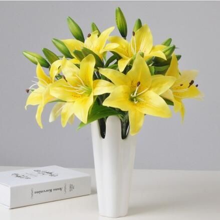 Venta caliente 5 Unids Ramas Casi Lillies Artificiales Flores Naturales para Ramos de Novia / Decoración del Venta caliente 5 Unids Ramas Casi Lillies Artificiales Flores Naturales para Ramos de Novia / Decoración del