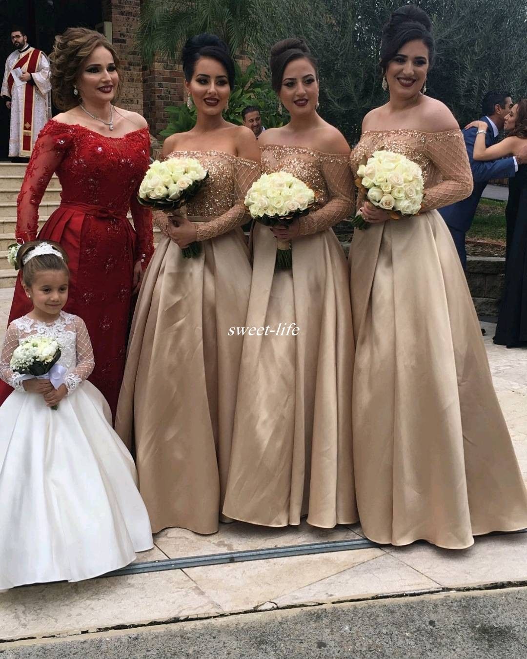 gold and champagne bridesmaid dresses