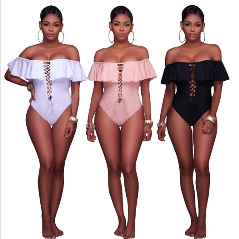 strapless ruffle one piece swimsuit