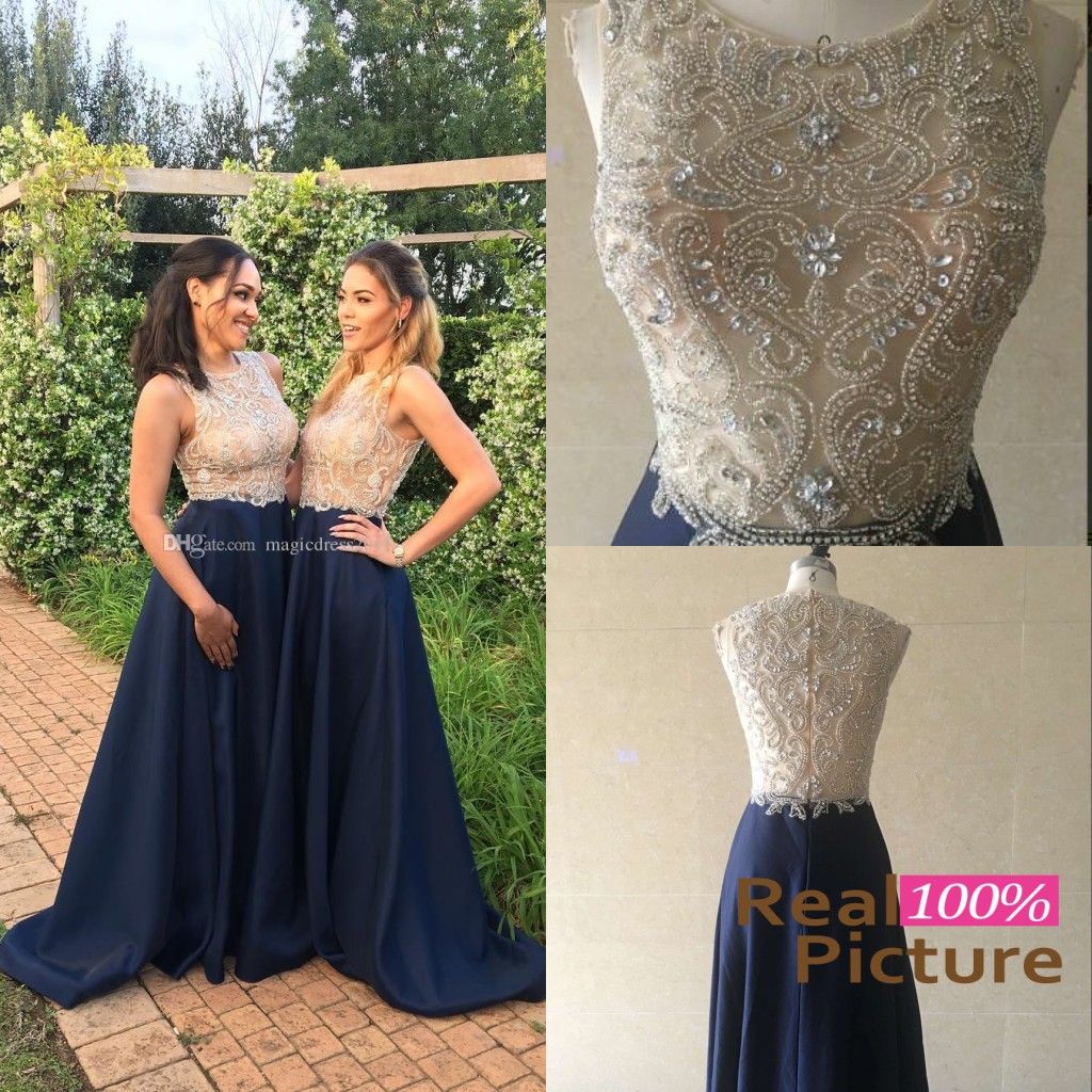 navy blue and gold bridesmaid dress