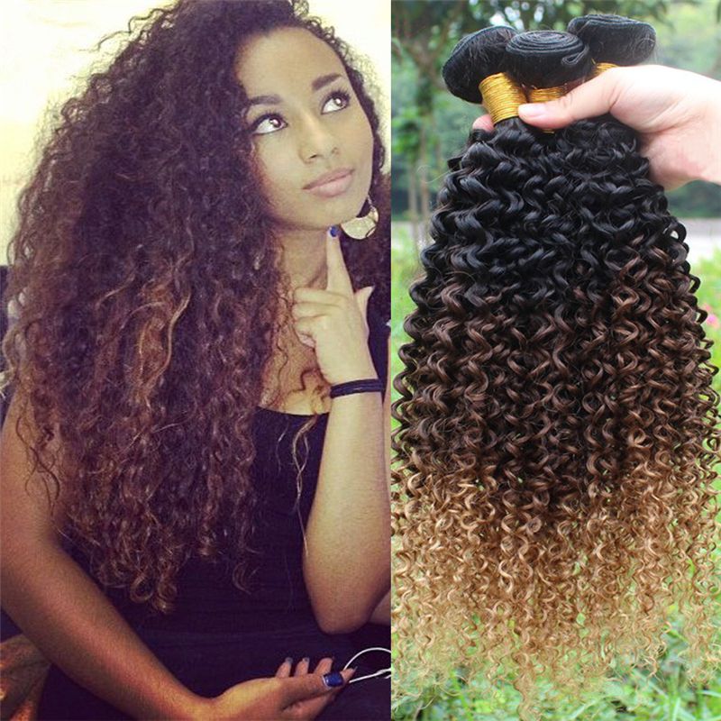 1b 4 27 Ombre Peruvian Kinky Curly Hair Weaves Dark Roots Peruvian